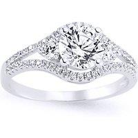 Jewelco London Women's Silver CZ Split Shoulder-Set Solitaire Engagement Ring | Size: R