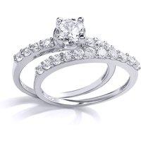 Jewelco London Women's Silver CZ Solitaire Eternity Wedfit Bridal Rings Set in Metallics | Size: R