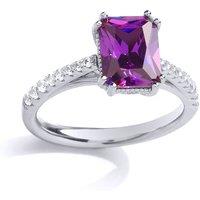 Jewelco London Women's Silver Purple Radiant Cut CZ Majestic Solitaire Dress Ring | Size: R
