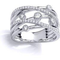 Jewelco London Women's Silver CZ Crossover Dancing Rain Bubbles Pentalogy Dress Ring | Size: Large