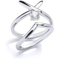Jewelco London Women's Silver CZ Solitaire Crossover Kiss Wishbone Bridal Rings Set in Metallics | Size: P