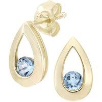 Jewelco London Women's 9ct Gold Round 0.32ct Blue Topaz Teardrop Drop Earrings