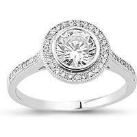 Jewelco London Women's Silver CZ Shoulder-set Halo Solitaire Engagement Ring | Size: P