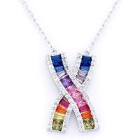 Jewelco London Women's Silver Rainbow Princess CZ Crossroads Kiss Pendant Necklace - ANC091 in White