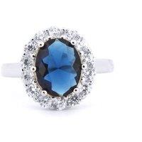 Jewelco London Women's Silver Blue Oval CZ Royal Princess Kate Cluster Ring | Size: Q