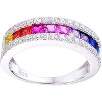 Jewelco London Women's Silver Rainbow Princess CZ Channel Set Aurora Half Eternity Ring | Size: O
