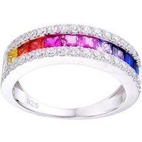 Jewelco London Women's Silver Rainbow Princess CZ Channel Set Aurora Half Eternity Ring | Size: Q