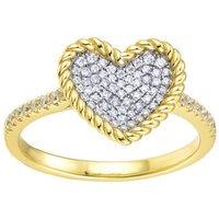 Jewelco London Women's Gold-plated Silver CZ Rope Edge Encrusted Love Heart Cluster Ring - ARN196 in Gold | Size: N
