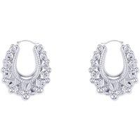 Jewelco London Women's Sterling Silver Oval Pear Spikey Bead Creole Earrings 24mm - AER178A in White