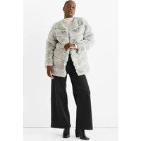 Gini London Women's Silver Diagonal Cut Faux Fur Long Sleeve Jacket | Size: Medium/Large