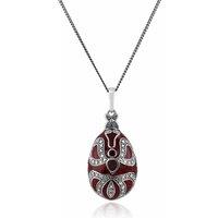 Gemondo Women's Art Nouveau Style Pear Garnet Faberge Egg Style Pendant in 925 Sterling Silver in Red | Size: 18 inches