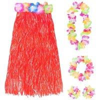 I Love Fancy Dress Women's 80cm Hawaiian Long Red Hula Skirt & Lei | Size: 12 Pack