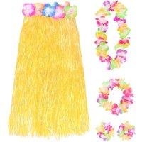 I Love Fancy Dress Women's 80cm Hawaiian Long Yellow Hula Skirt & Lei | Size: 12 Pack