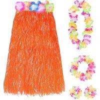 I Love Fancy Dress Women's 80cm Hawaiian Long Orange Hula Skirt & Lei | Size: 12 Pack