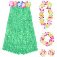 I Love Fancy Dress Women's 80cm Hawaiian Long Green Hula Skirt & Lei | Size: 12 Pack
