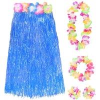 I Love Fancy Dress Women's 80cm Hawaiian Long Blue Hula Skirt & Lei | Size: 12 Pack