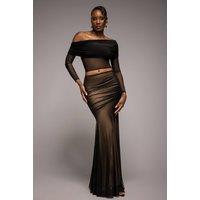 Goddiva Women's Mesh Gathered Mermaid Maxi Skirt in Black | Size: Medium
