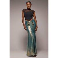 Goddiva Women's Gathered Front Dipped Waist Foil Maxi Skirt in Gold | Size: Medium