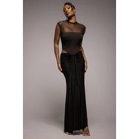 Goddiva Women's Gathered Front Dipped Waist Maxi Skirt in Black | Size: Medium