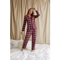 Pretty You London Women's Plaid Pyjama Set in Wine | Size: 10-12