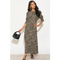 Sarta Women's Hazel Neutral Leopard Print Midi Tea Dress in Camel | Size: Medium