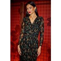 Yumi Women's Black Metallic Sparkle Mesh Wrap Midi Dress | Size: 16