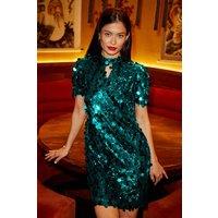 Yumi Women's Green Big Sequin Tunic With Keyhole Neckline | Size: 10