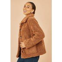 Yumi Women's Brown Short Teddy Bear Jacket | Size: 14
