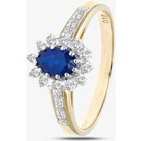 T.H.Baker Women's 9ct Yellow Gold Sapphire 0.10 Ct Diamond Cluster Ring | Size: Medium