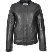 House of Leather Women's Women's Real Leather Collarless Jacket Clara in Black | Size: 18