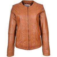 House of Leather Women's Women's Real Leather Collarless Jacket Clara in Tan | Size: 8