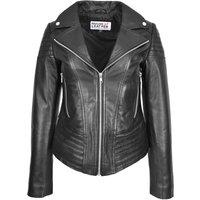 House of Leather Women's Women's Real Leather Biker Jacket Emily Brown 18 in Black