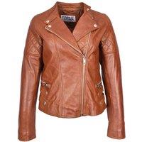 House of Leather Women's Women's Biker Leather Jacket Molly Chestnut 12 in Tan | Size: 14
