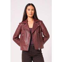 Barneys Originals Women's Real Leather Burgundy Asymmetric Biker | Size: 14