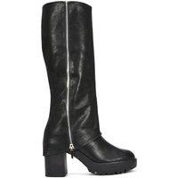 XY London Women's 'Juliana' Fold Over Block Chunky Platform Black Knee High Boots | Size: 7