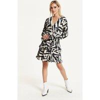 Liquorish Women's Black Grey Zebra Print Wrap Dress | Size: 8