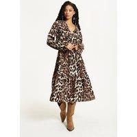 Liquorish Women's Leopard Print Long Sleeve Midi Dress | Size: 12