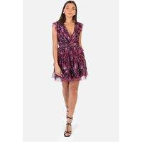 Anaya with Love Women's Floral Flutter Sleeve Ruffled Mini Dress in Pink | Size: 8