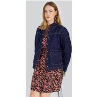 Enorsia Women's Borg Lined Indigo Denim Jacket in Blue | Size: 8