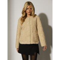 South Beach Women's Button up Curly Fur Jacket in Beige | Size: XL