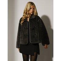 South Beach Women's Faux Sheepskin Jacket in Grey | Size: Medium