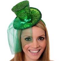 I Love Fancy Dress Women's Mini Green Glitter Fascinator Top Hat | Size: 24 Pack