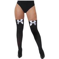 I Love Fancy Dress Women's Black Stockings with White Bow | Size: 12 Pack