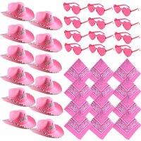 I Love Fancy Dress Women's 36 Piece Pink Cowgirl Accessory Set - 12 Hats, 12 Glasses & 12 Bandanas