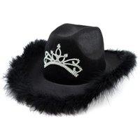 I Love Fancy Dress Women's Tiara Cowgirl Hat with Marabou Trim - Black | Size: 12 Pack