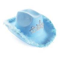 I Love Fancy Dress Women's Tiara Cowgirl Hat with Marabou Trim - Blue | Size: 24 Pack