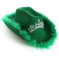 I Love Fancy Dress Women's Tiara Cowgirl Hat with Marabou Trim - Green | Size: 24 Pack