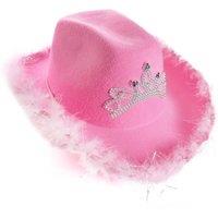 I Love Fancy Dress Women's Tiara Cowgirl Hat with Marabou Trim - Pink | Size: 24 Pack