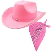 I Love Fancy Dress Women's Pink Star Studded Cowboy Cowgirl Hat & Pink Bandana Set | Size: 24 Pack