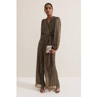 Phase Eight Women's Alli Metallic Textured Jumpsuit in Metallic Gold | Size: 18